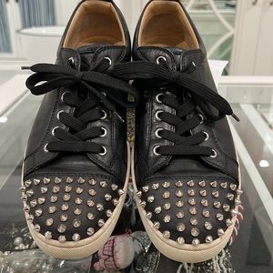 authentic black leather christian loubiton mens sneaker with silver spikes